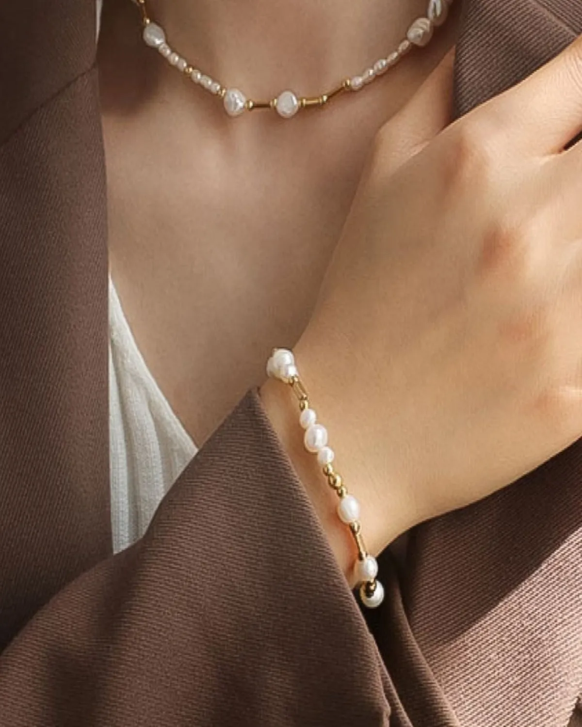 18K Pearl Chain Necklace Bracelet Bundle Set sold by Mason & Madison Co. product image thumbnail 3