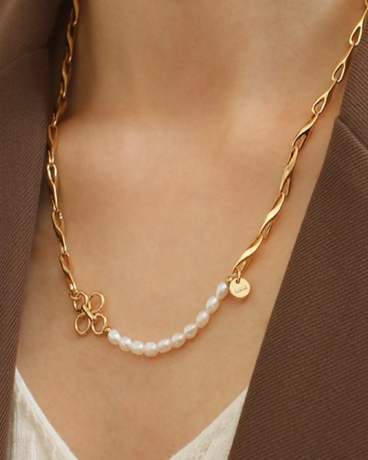 18K Gold Pearl Chain + Shell Pendant Necklace Stack Bundle sold by Mason & Madison Co. product image thumbnail 3