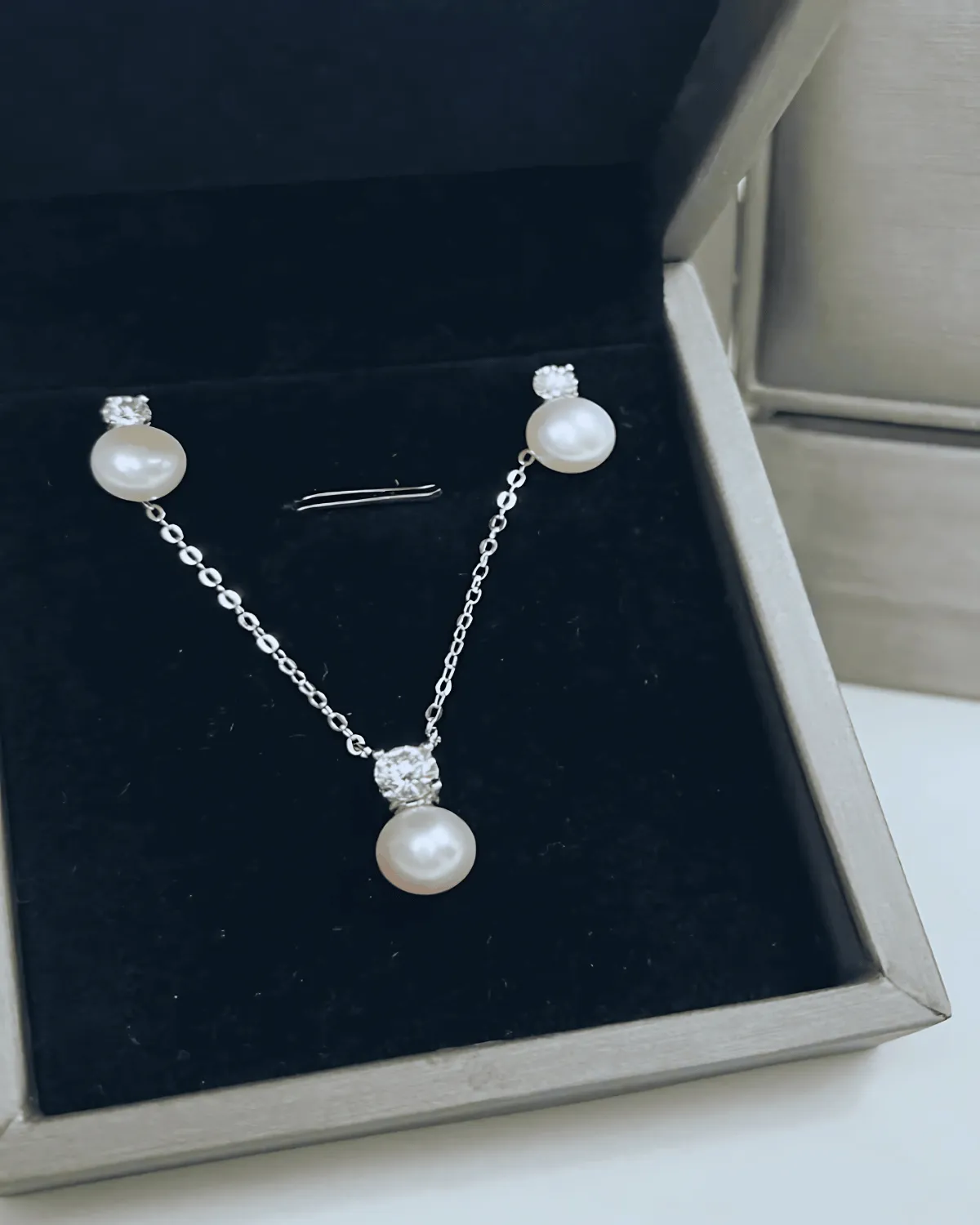 Diamond Pearl Pendant Necklace + Pearl Stud Earrings Jewelry Bundle Set sold by Mason & Madison Co.