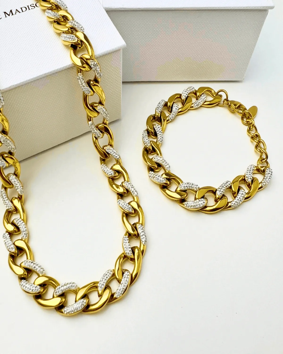 18K Diamond Gold Chunky Chain Necklace Bracelet Bundle Set sold by Mason & Madison Co. product image thumbnail 2