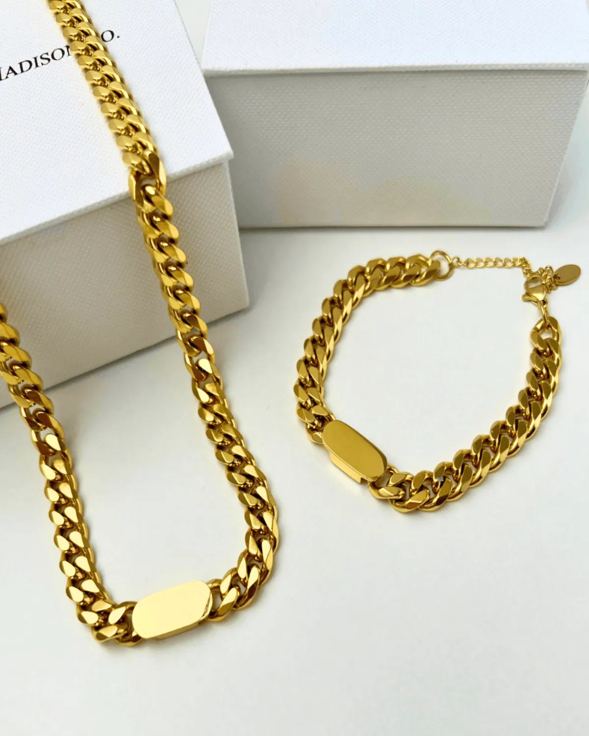 18K Gold Chain Necklace Bracelet Bundle Set - MASON CHUNKY CHAIN™ To Be Elegant sold by Mason & Madison Co.