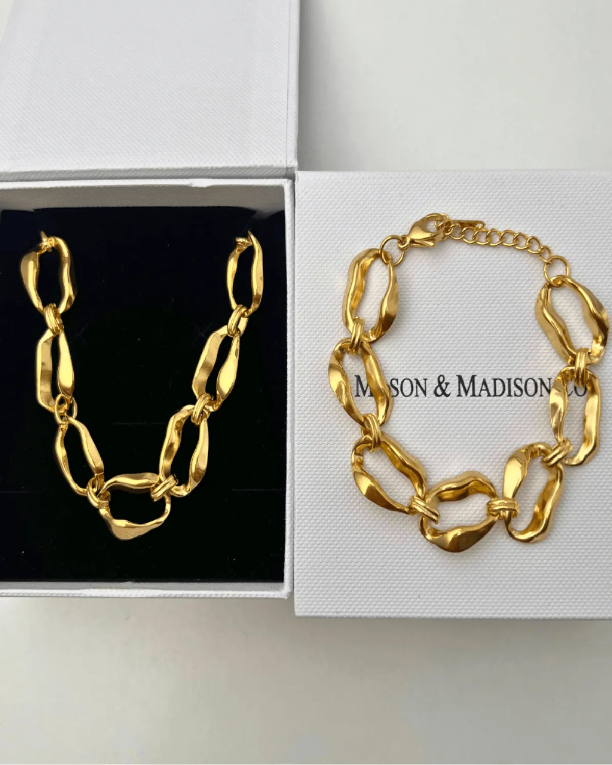 Gold Link Chain Necklace Bracelet Bundle Set sold by Mason & Madison Co.
