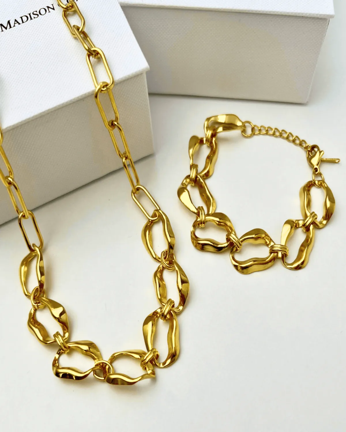 Gold Link Chain Necklace Bracelet Bundle Set sold by Mason & Madison Co. product image thumbnail 2