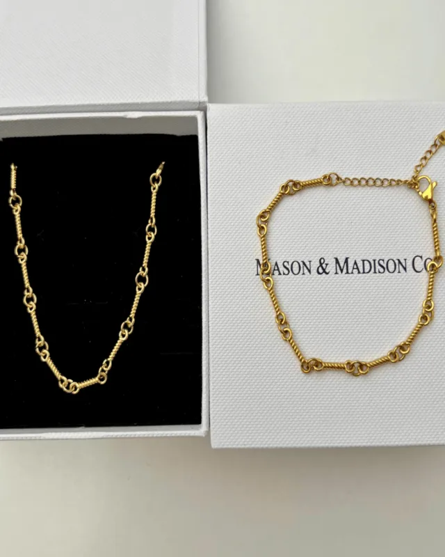 18K Gold Rope Link Chain Necklace Bracelet Bundle Set sold by Mason & Madison Co.