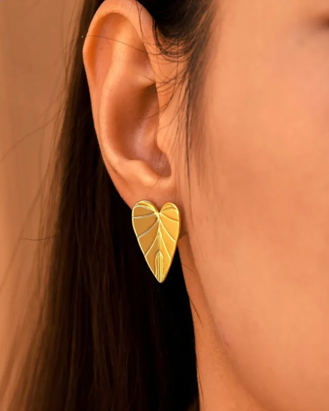 18K Gold Stud Earrings - Heart Leaf sold by Mason & Madison Co.
