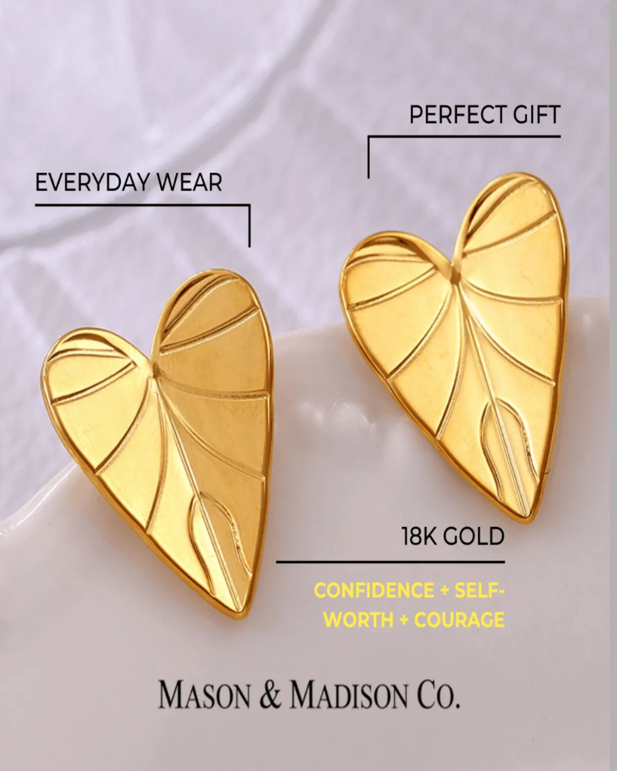 18K Gold Stud Earrings - Heart Leaf sold by Mason & Madison Co. product image thumbnail 2
