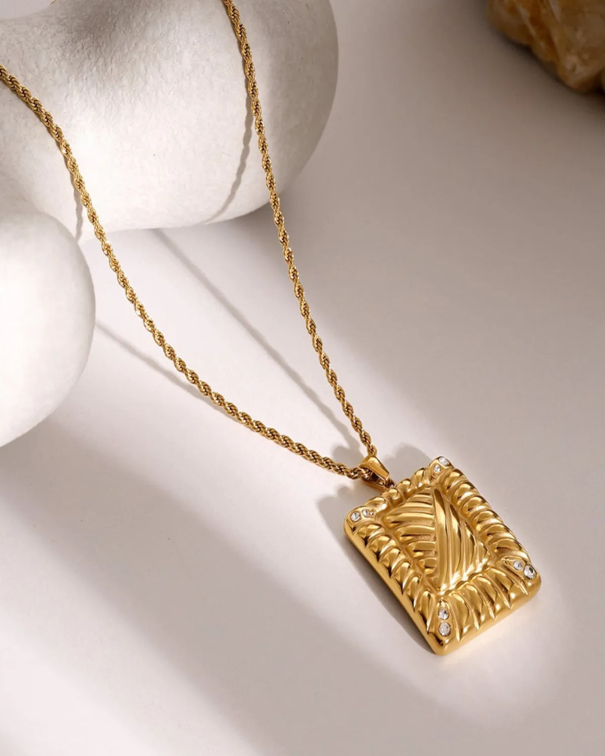 18K Gold Pendant Necklace - Rectangle With Diamonds sold by Mason & Madison Co. product image thumbnail 2