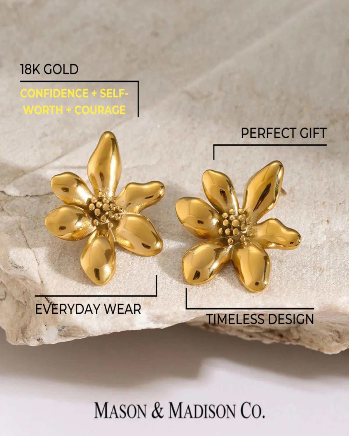 18K Gold Stud Earrings - Flower sold by Mason & Madison Co. product image thumbnail 3