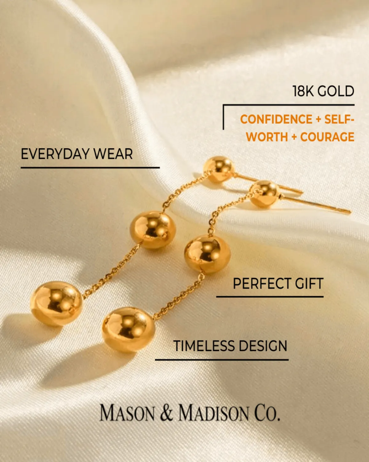 18K Gold Drop Earrings - Ball Bead Chain sold by Mason & Madison Co. product image thumbnail 2