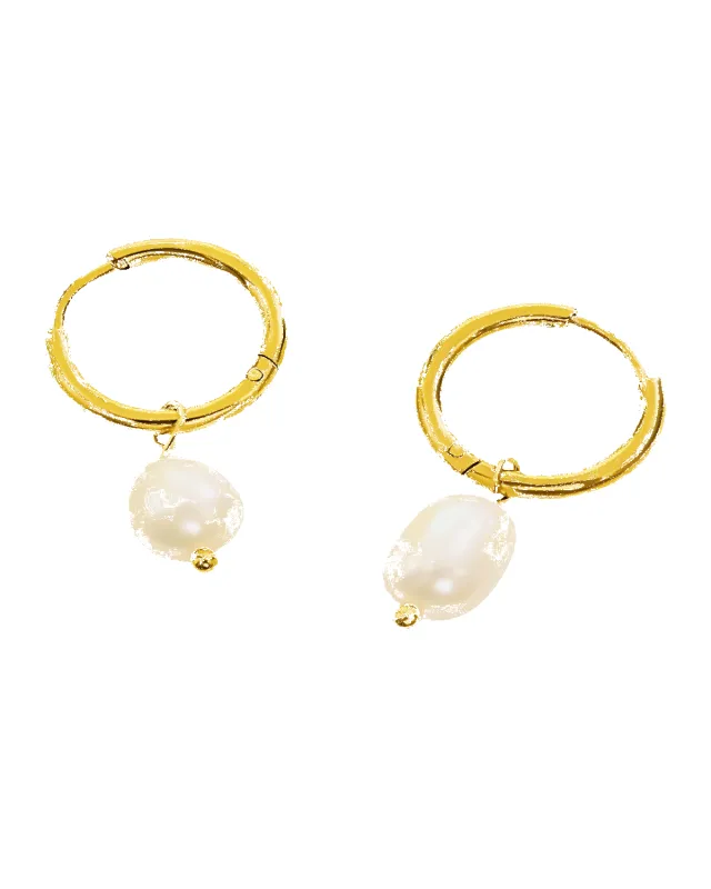 18K Pearl Drop Hoop Earrings sold by Mason & Madison Co.
