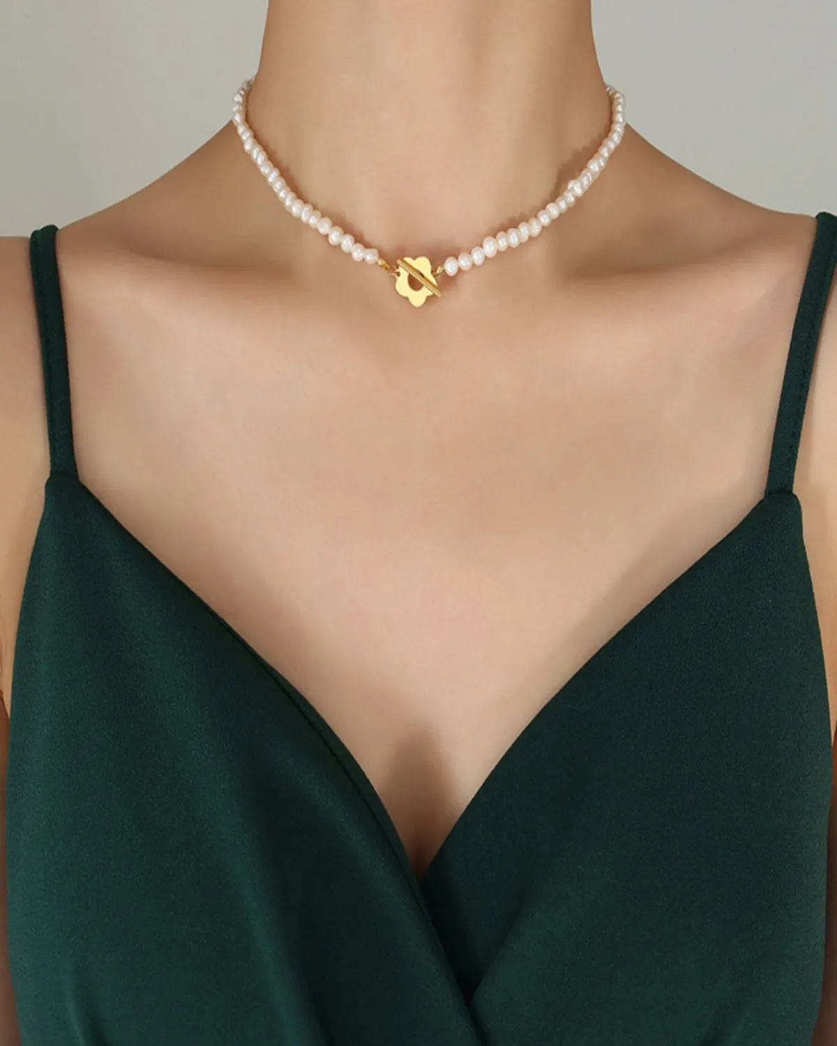 18K Pearl Chain Necklace with Flower sold by Mason & Madison Co.