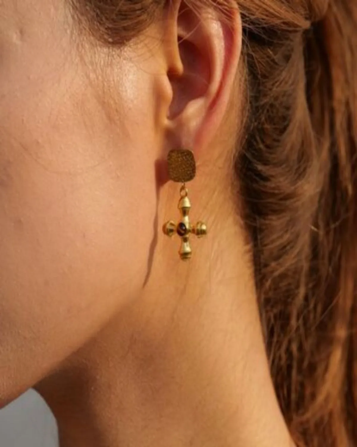 18K Gold Cross Drop Earrings sold by Mason & Madison Co. product image thumbnail 4