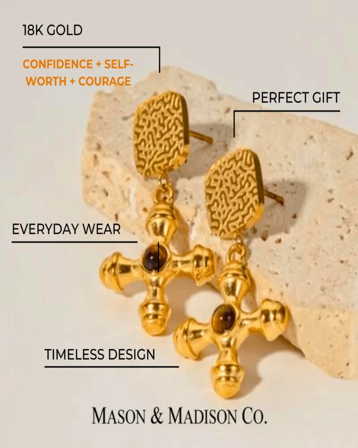 18K Gold Cross Drop Earrings sold by Mason & Madison Co. product image thumbnail 2
