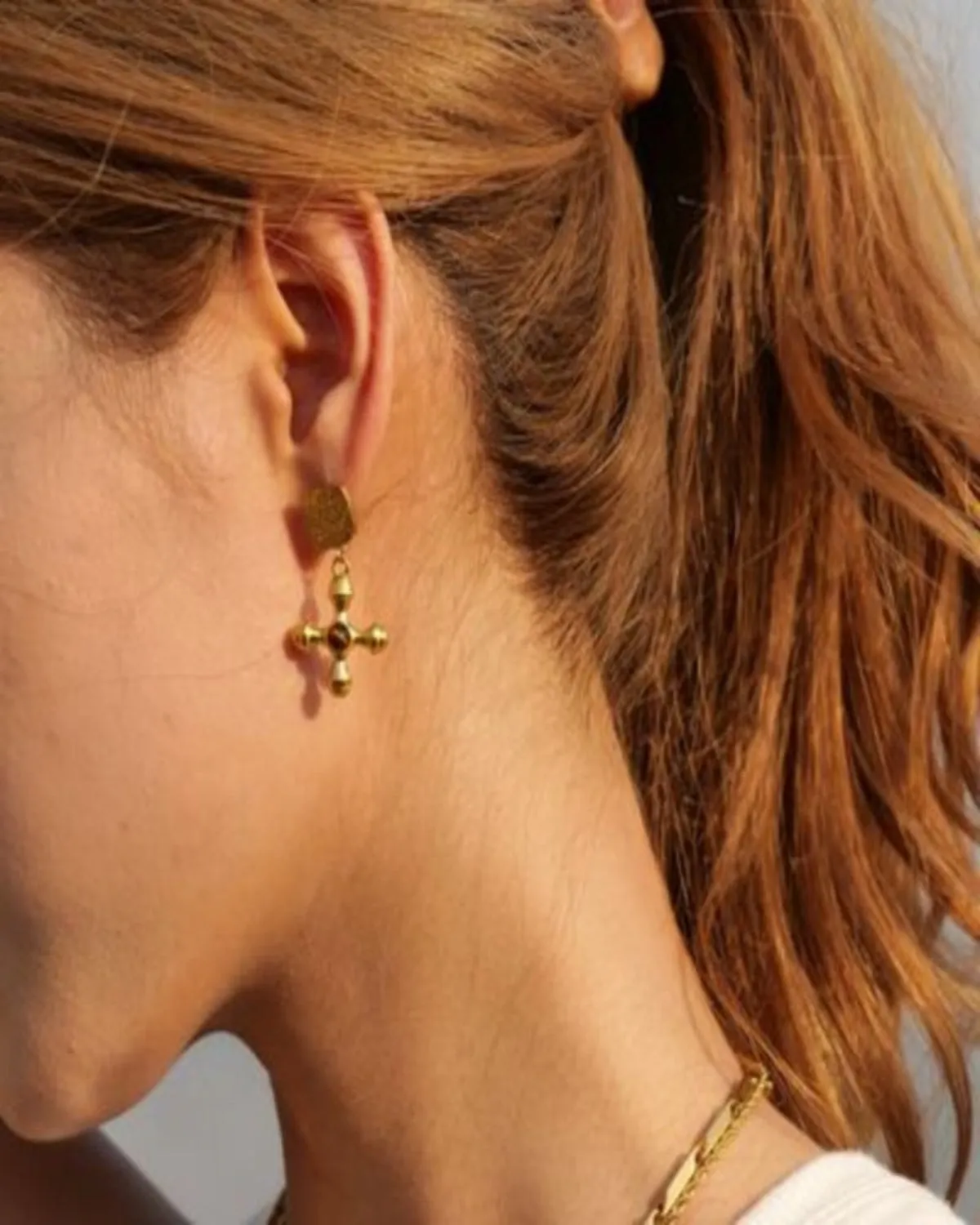 18K Gold Cross Drop Earrings sold by Mason & Madison Co.
