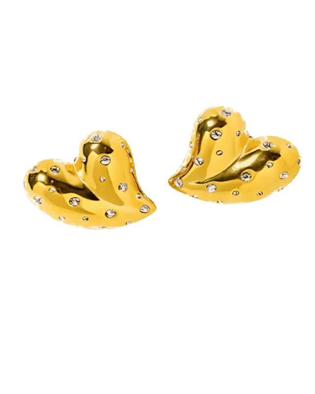 18K Gold Heart Stud Earrings with Diamonds sold by Mason & Madison Co.