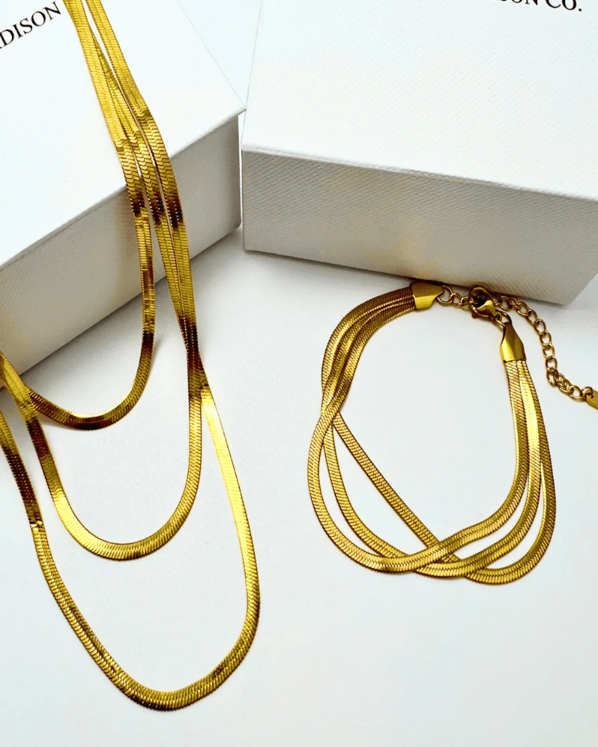 18K Gold Layered Snake Chain Necklace Bracelet Bundle Set - Triple sold by Mason & Madison Co.