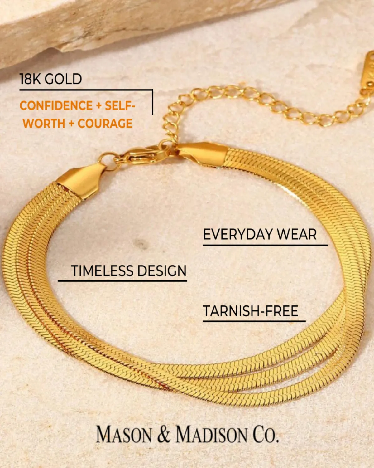 18K Gold Layered Snake Chain Necklace Bracelet Bundle Set - Triple sold by Mason & Madison Co. product image thumbnail 5