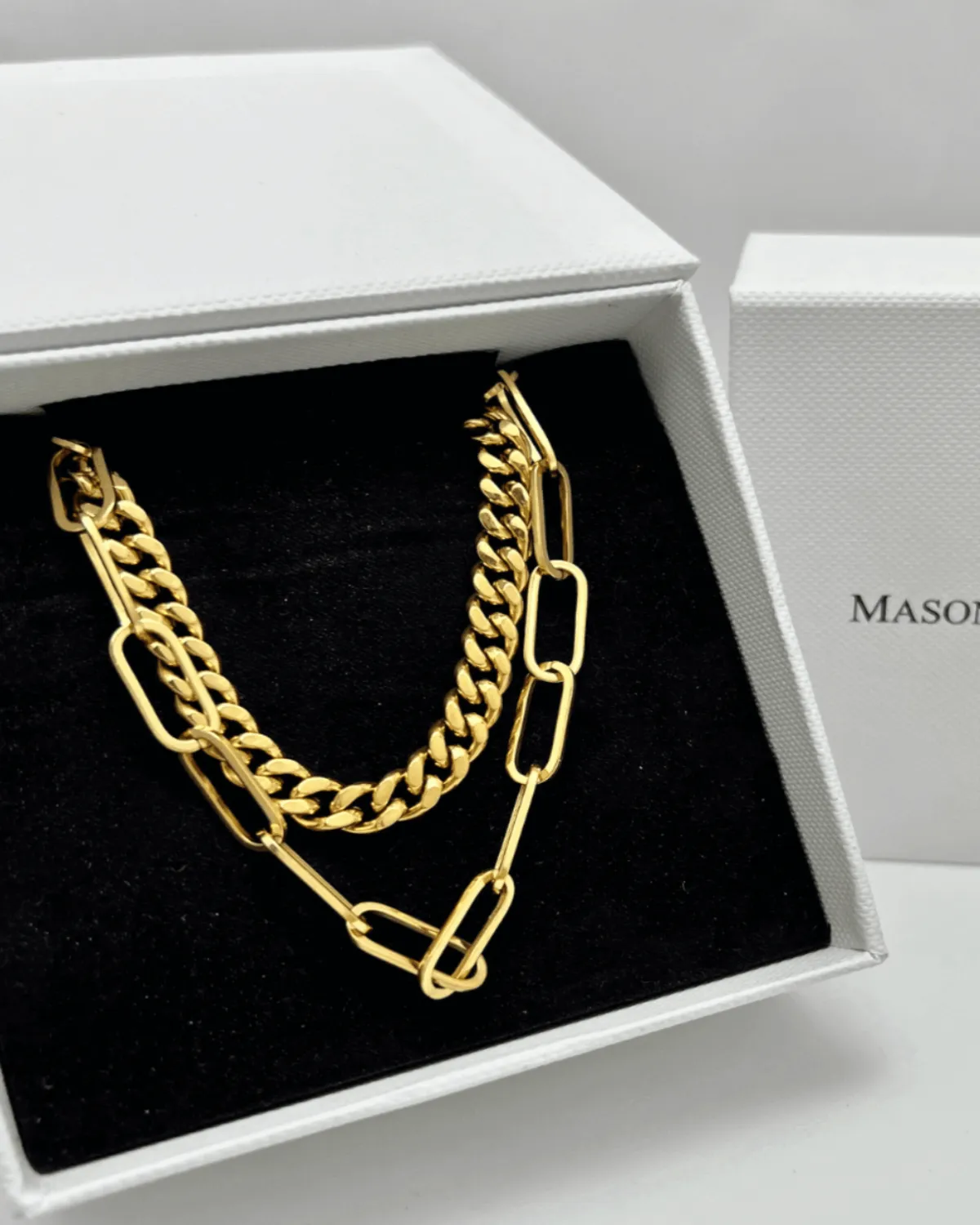 18K Gold Cable Chain + Link Chain Necklace Stack Bundle sold by Mason & Madison Co.