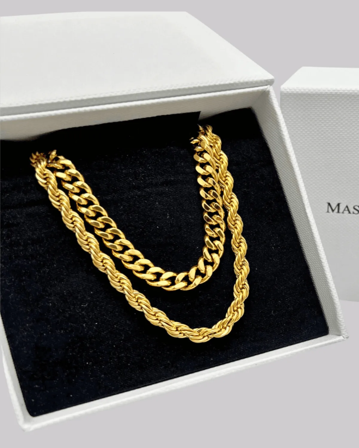 18K Gold Cable Chain + Rope Chain Necklace Stack Bundle sold by Mason & Madison Co.