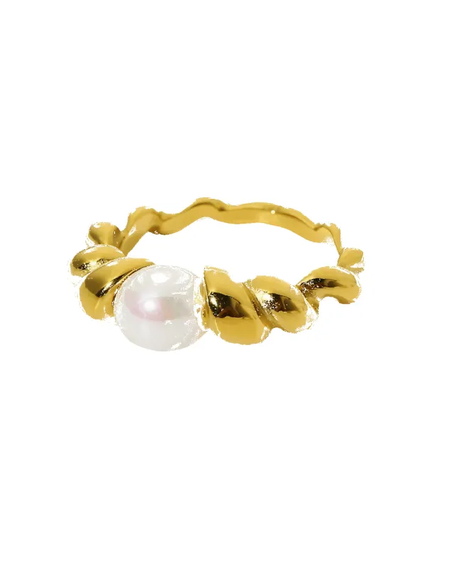 18K Pearl Ring in Gold Rope sold by Mason & Madison Co.