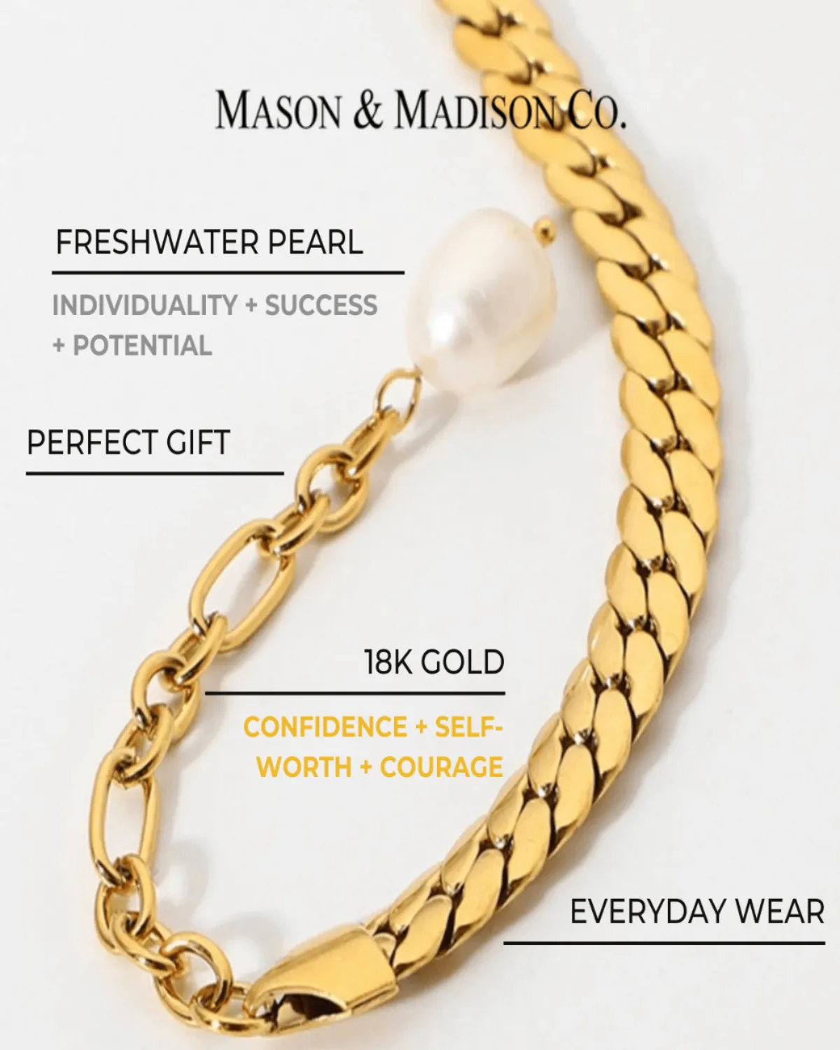 18K Gold Chain Bracelet with Pearl - Thick Curb sold by Mason & Madison Co. product image thumbnail 2