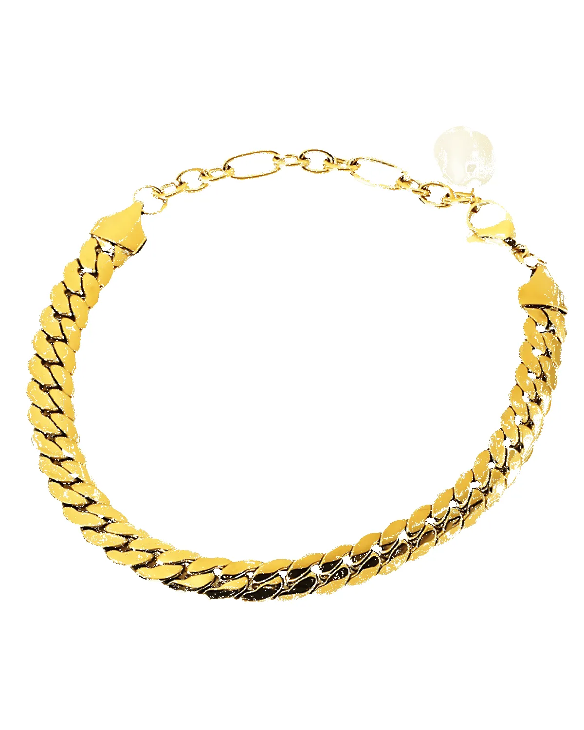 18K Gold Chain Bracelet with Pearl - Thick Curb sold by Mason & Madison Co.