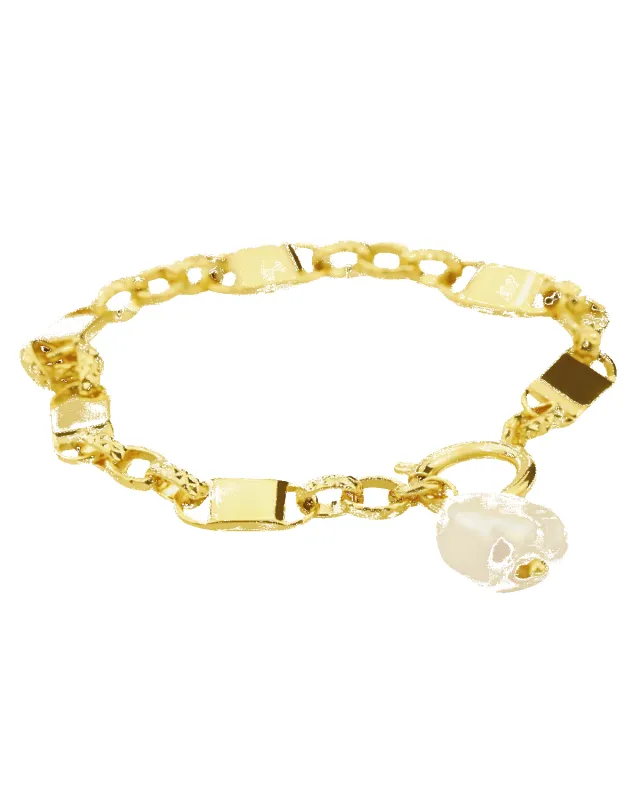 18K Gold Link Chain Bracelet with Pearl sold by Mason & Madison Co.