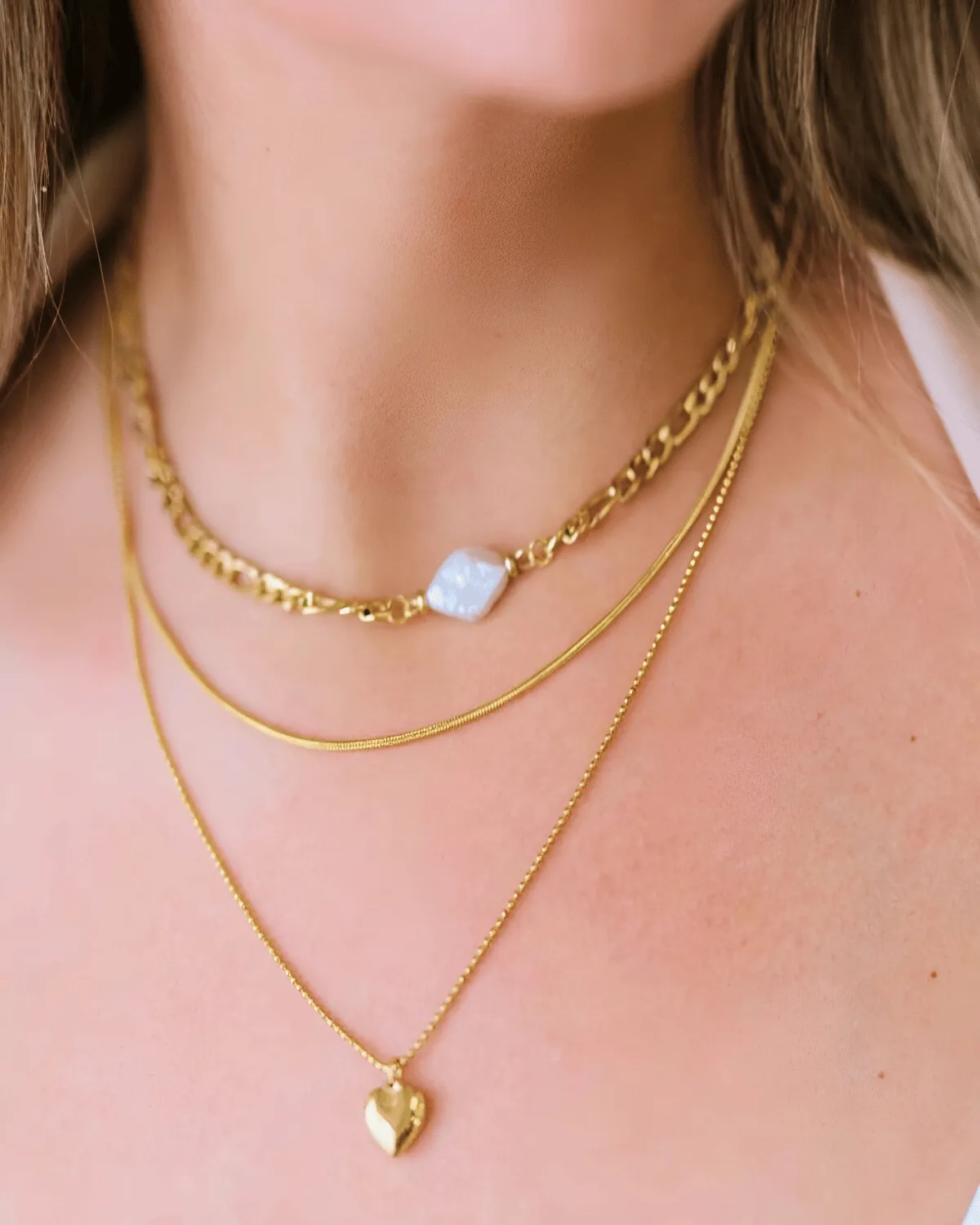 18K Gold Layered Necklace with Heart Pearl Pendant sold by Mason & Madison Co. product image thumbnail 2