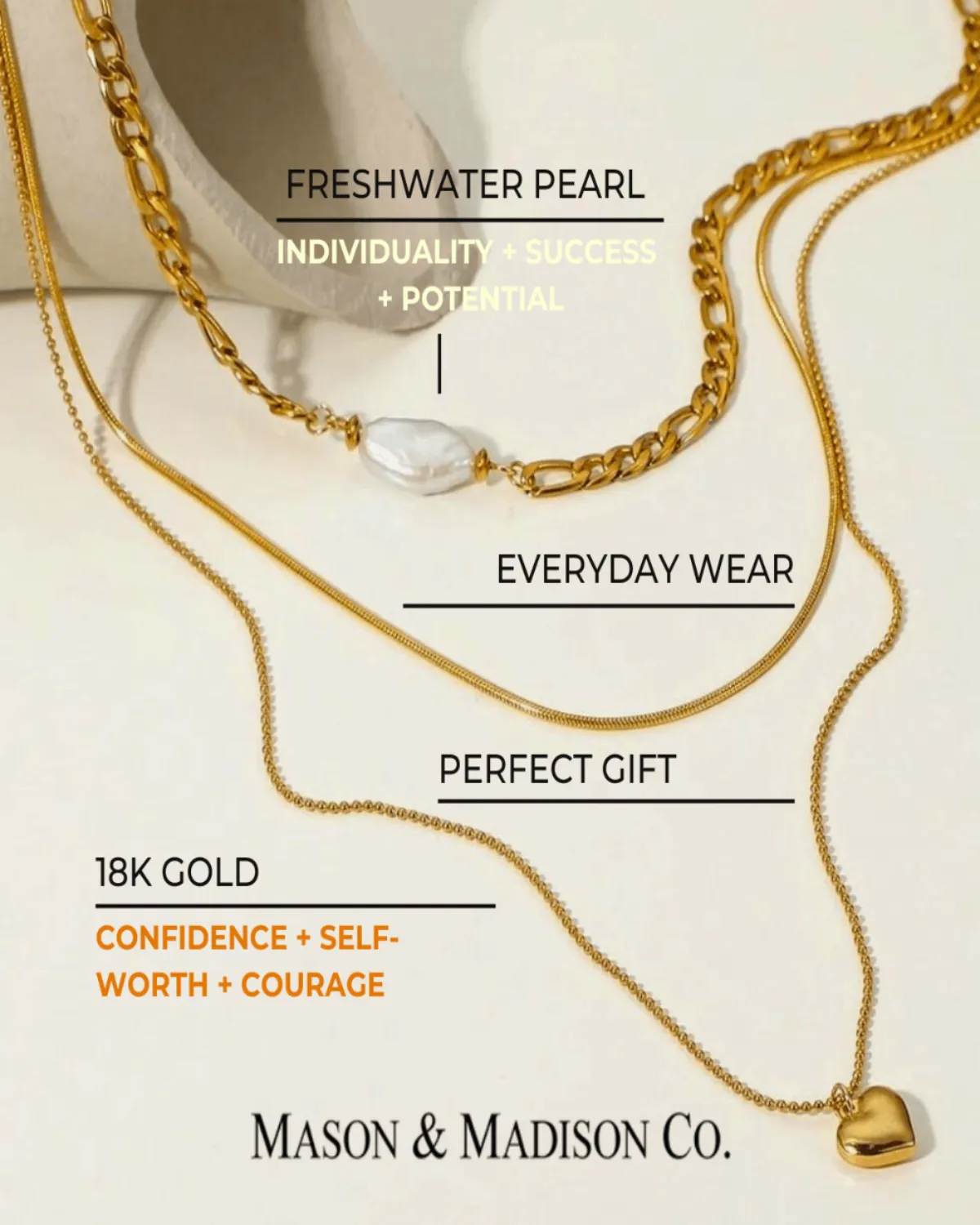 18K Gold Layered Necklace with Heart Pearl Pendant sold by Mason & Madison Co. product image thumbnail 3