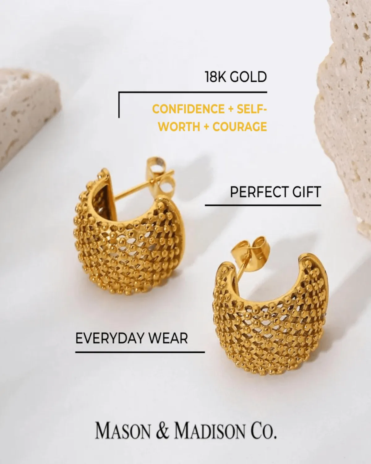 18K Gold Hoop Earrings - Mesh Half sold by Mason & Madison Co. product image thumbnail 2