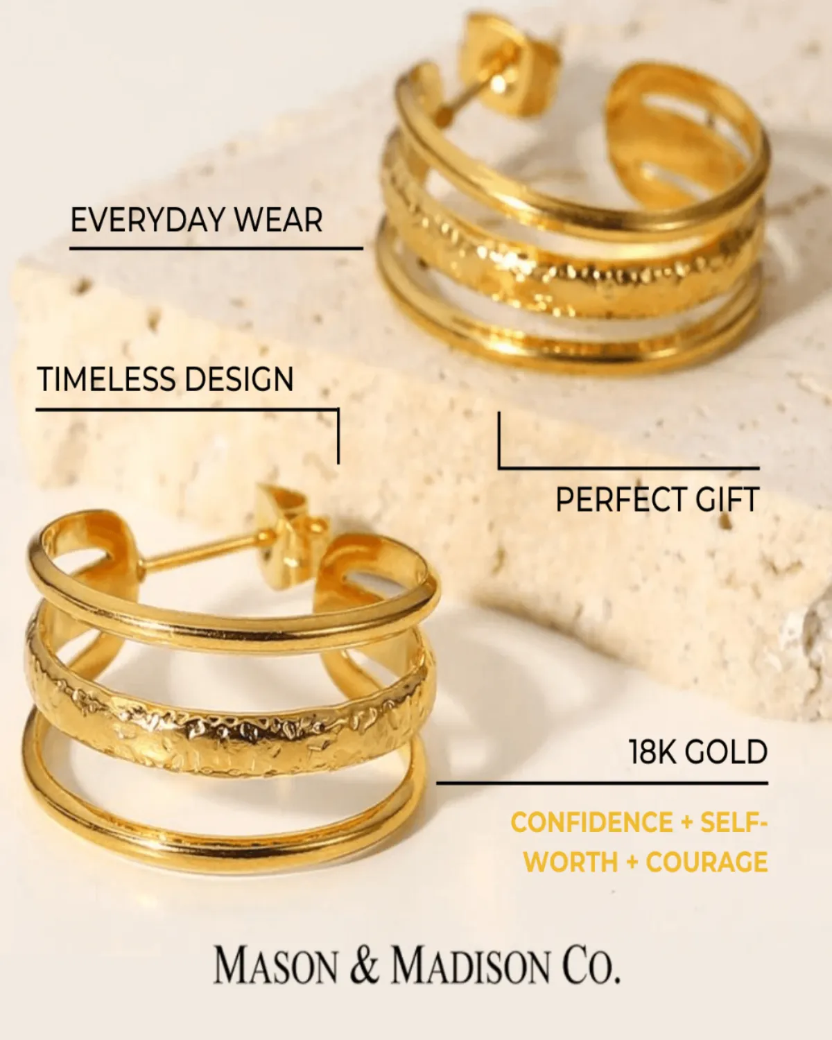 18K Gold Hoop Earrings - 3 in 1 C sold by Mason & Madison Co. product image thumbnail 3