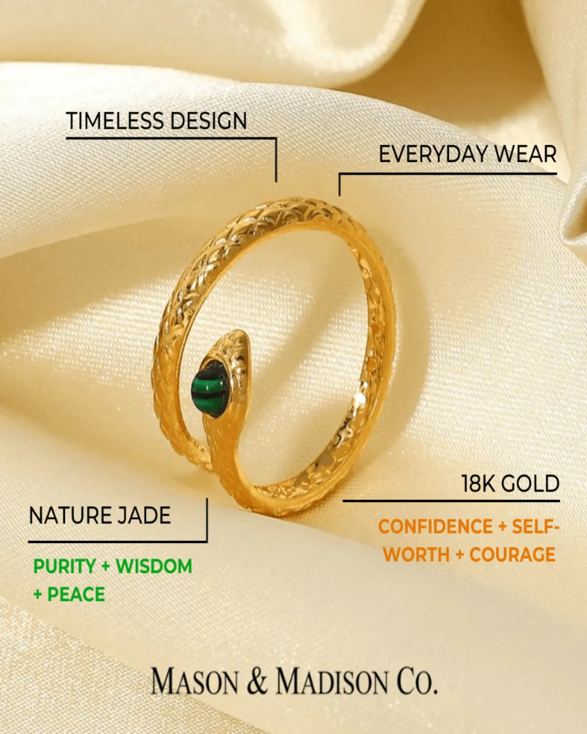 18K Gold Snake Ring with Bypass Malachite sold by Mason & Madison Co. product image thumbnail 3