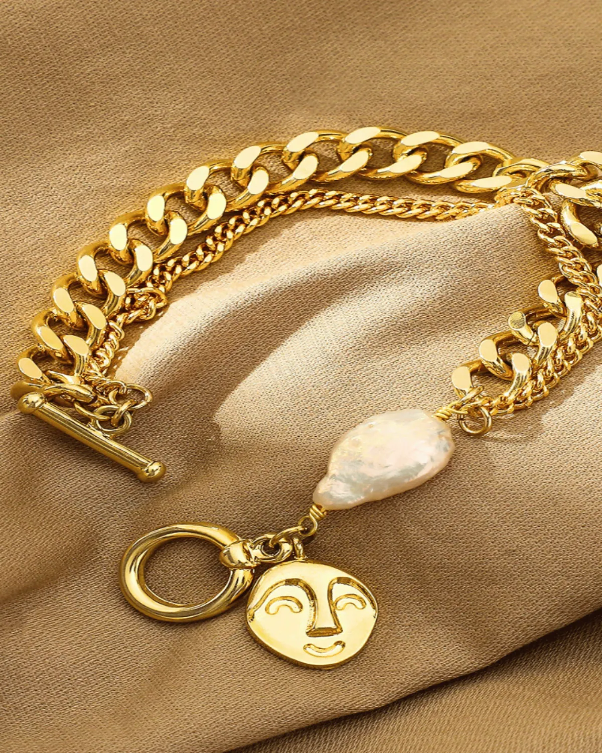 18K Gold Chain Bracelet with Pearl - MADISON PEARL DUET™ sold by Mason & Madison Co.