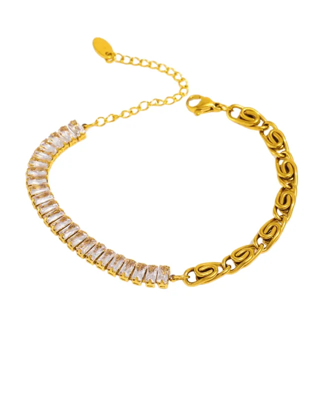 18K Gold Chain Bracelet with Half Diamond Chain sold by Mason & Madison Co.