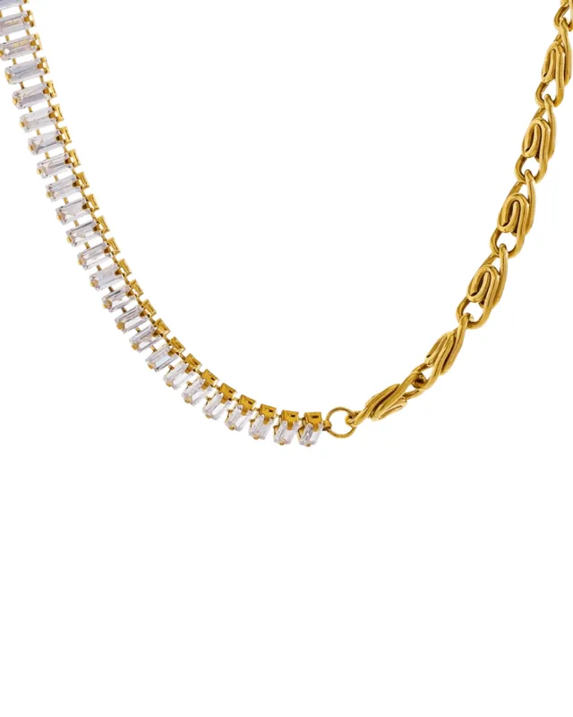 18K Gold Chain Necklace with Half Diamond Chain sold by Mason & Madison Co.