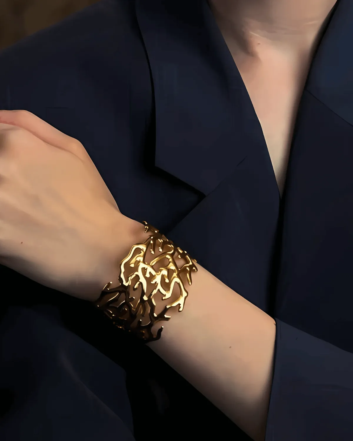 18K Gold Cuff Bracelet - Twig Geometric Hollow sold by Mason & Madison Co. product image thumbnail 2