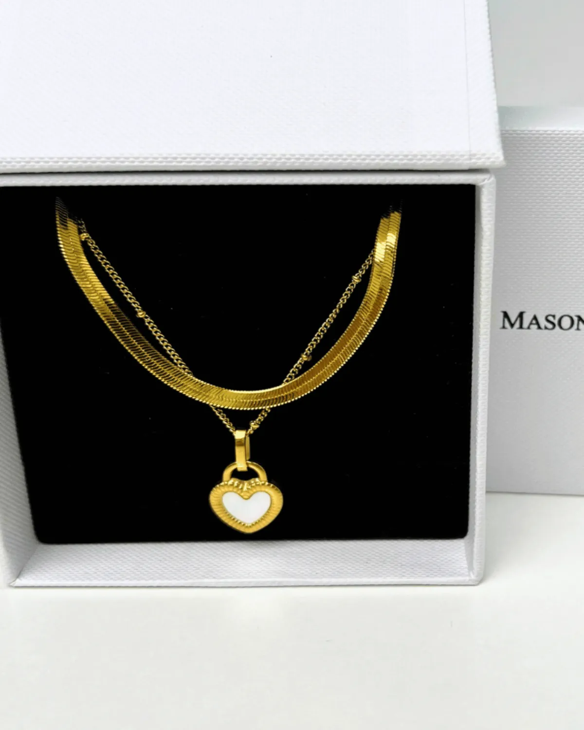 Best Trending 18K Gold Snake Chain + Heart Pearl Necklace Set Gift on Sale for Women, Lady, Mother, Wife sold by Mason & Madison Co. product image thumbnail 2