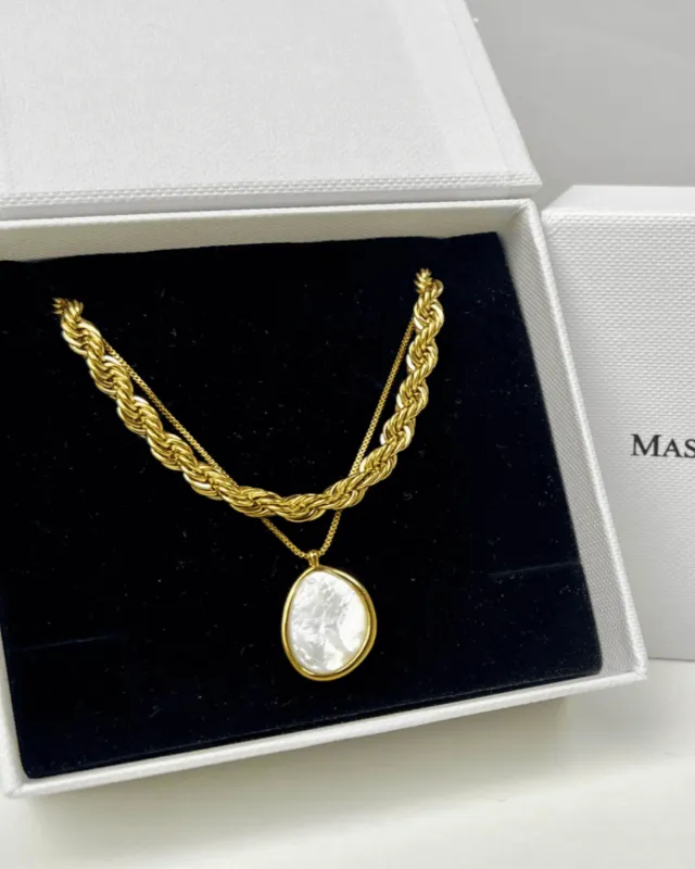Best Trending 18K Gold Rope Chain + Pearl Pendant Necklace Set Gift on Sale for Women, Lady, Mother, Wife sold by Mason & Madison Co.