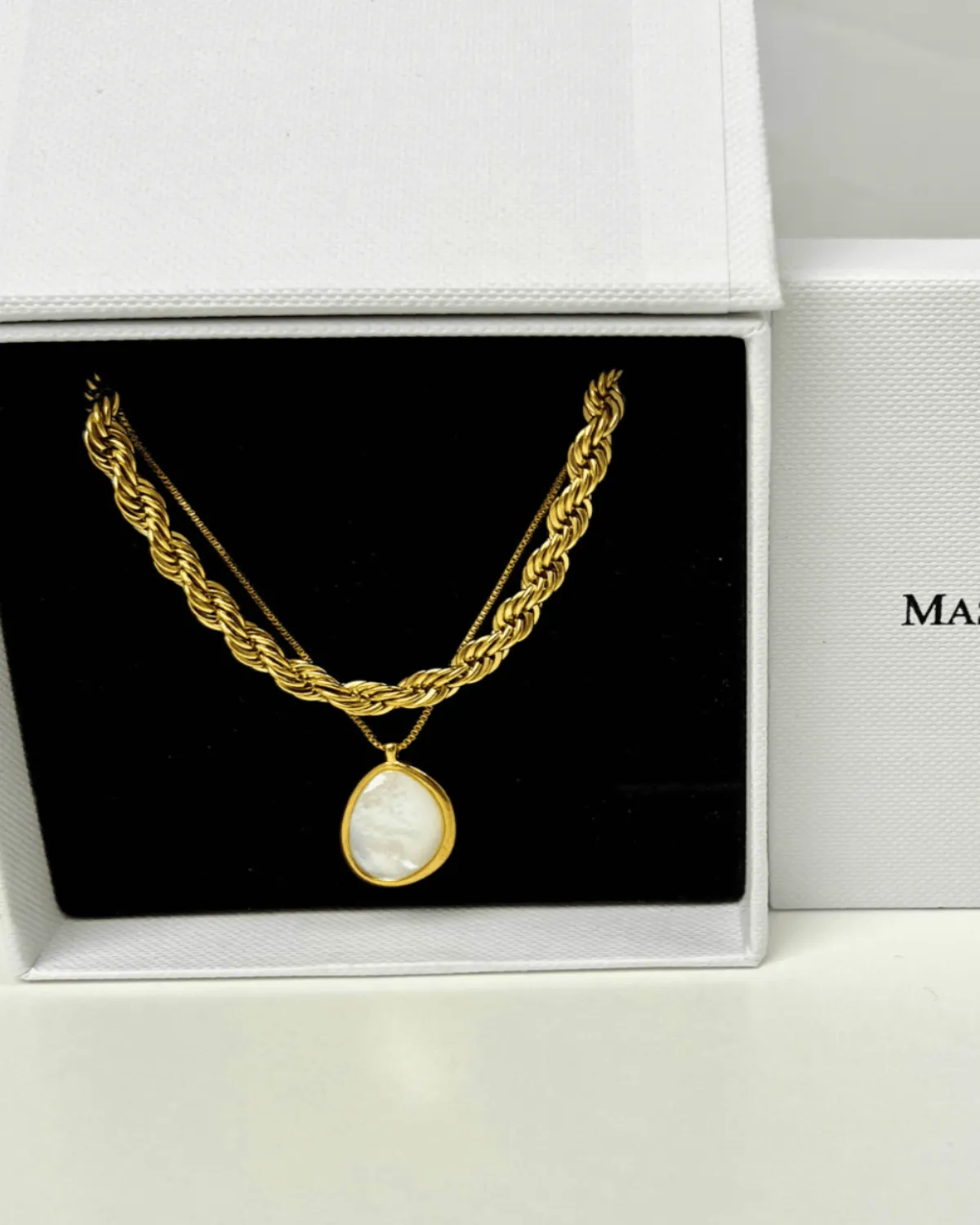 Best Trending 18K Gold Rope Chain + Pearl Pendant Necklace Set Gift on Sale for Women, Lady, Mother, Wife sold by Mason & Madison Co. product image thumbnail 2