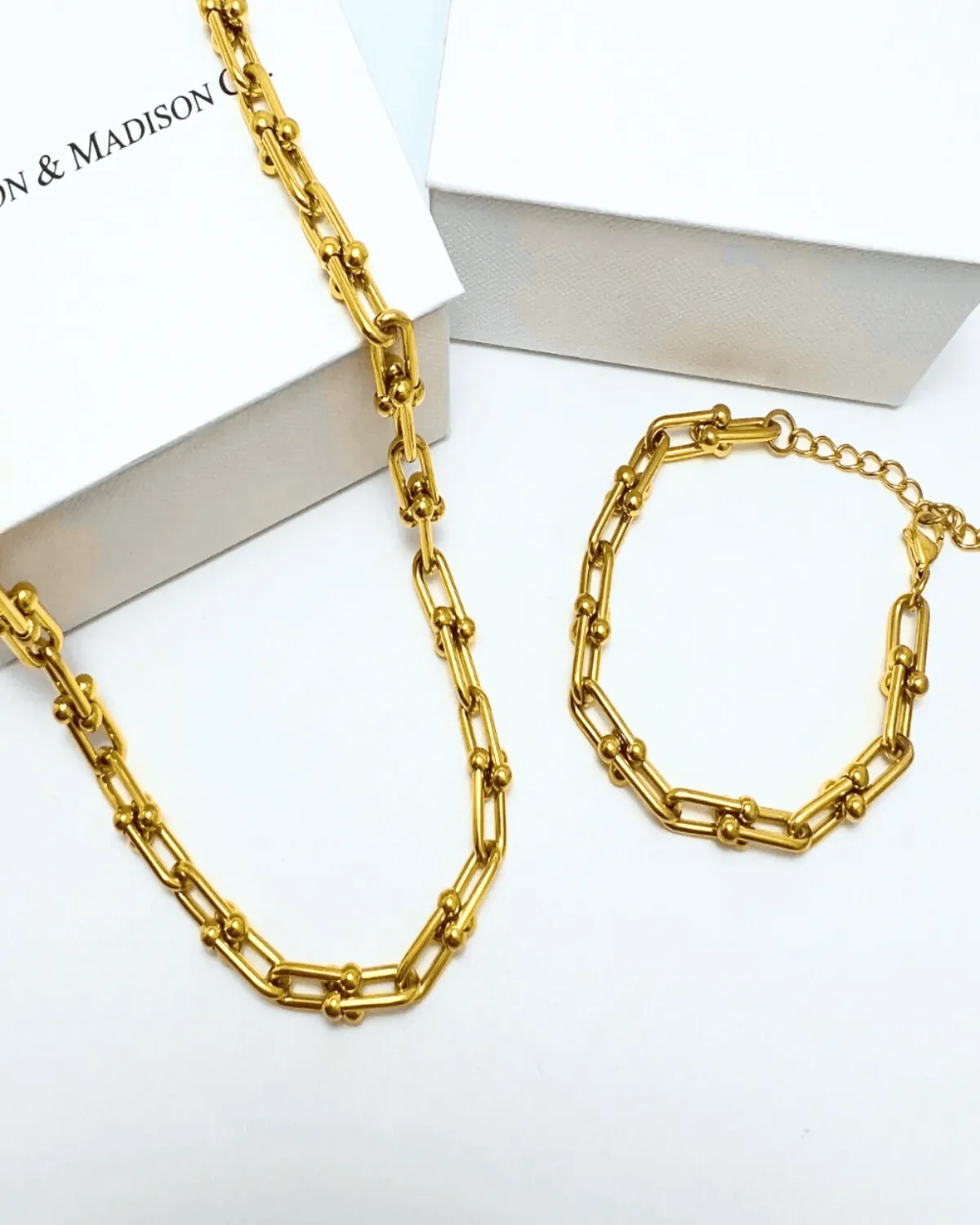 Best Trending 18K Gold Link Chain Necklace Bracelet Set Gift on Sale for Women, Lady, Mother, Wife sold by Mason & Madison Co. product image thumbnail 2