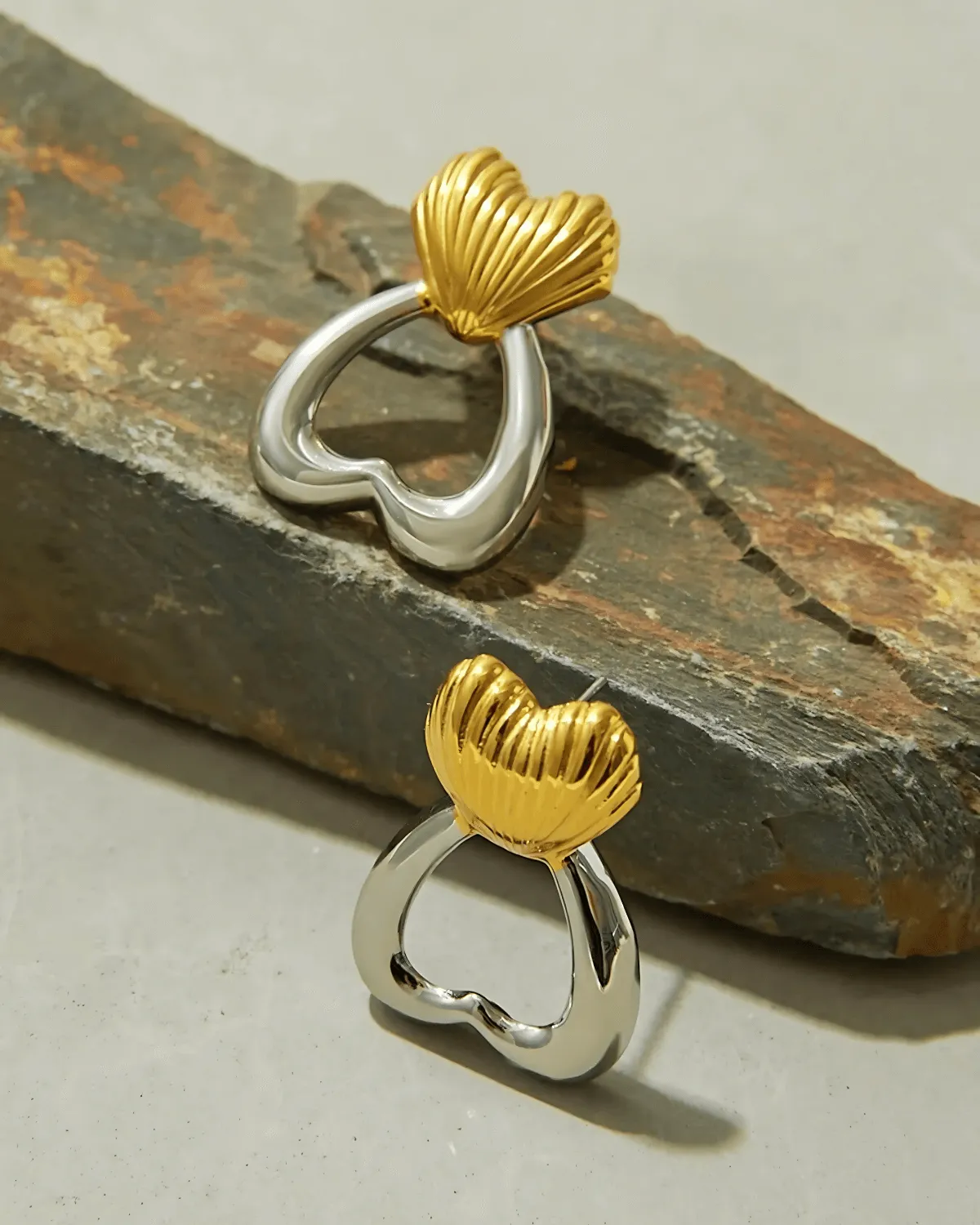 18K Gold Silver Two-Tone Heart Stud Earrings sold by Mason & Madison Co. product image thumbnail 3