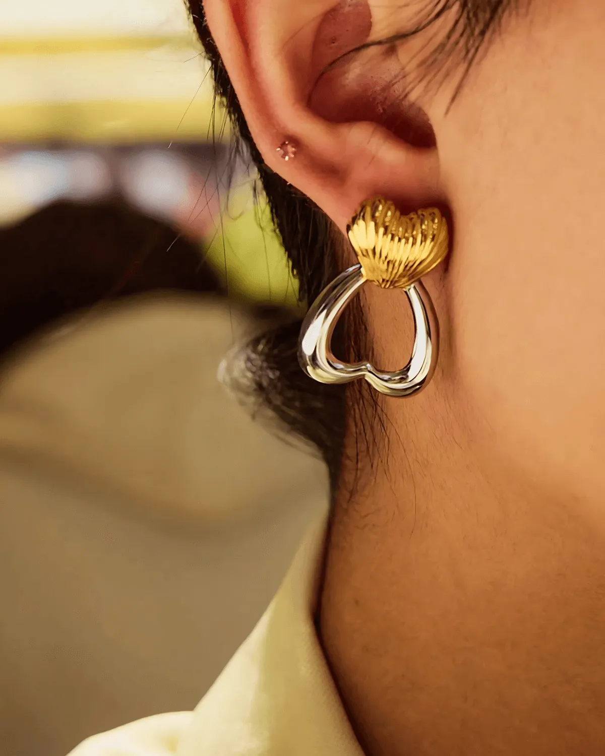 18K Gold Silver Two-Tone Heart Stud Earrings sold by Mason & Madison Co. product image thumbnail 2