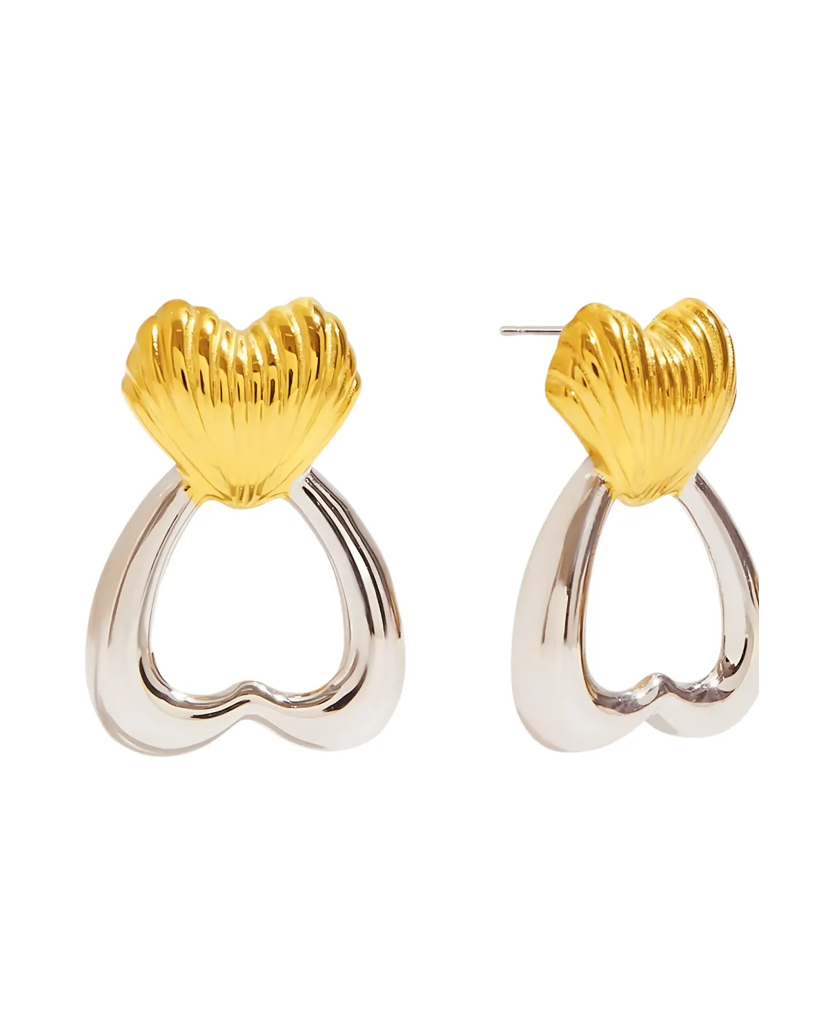 18K Gold Silver Two-Tone Heart Stud Earrings sold by Mason & Madison Co. product image thumbnail 5