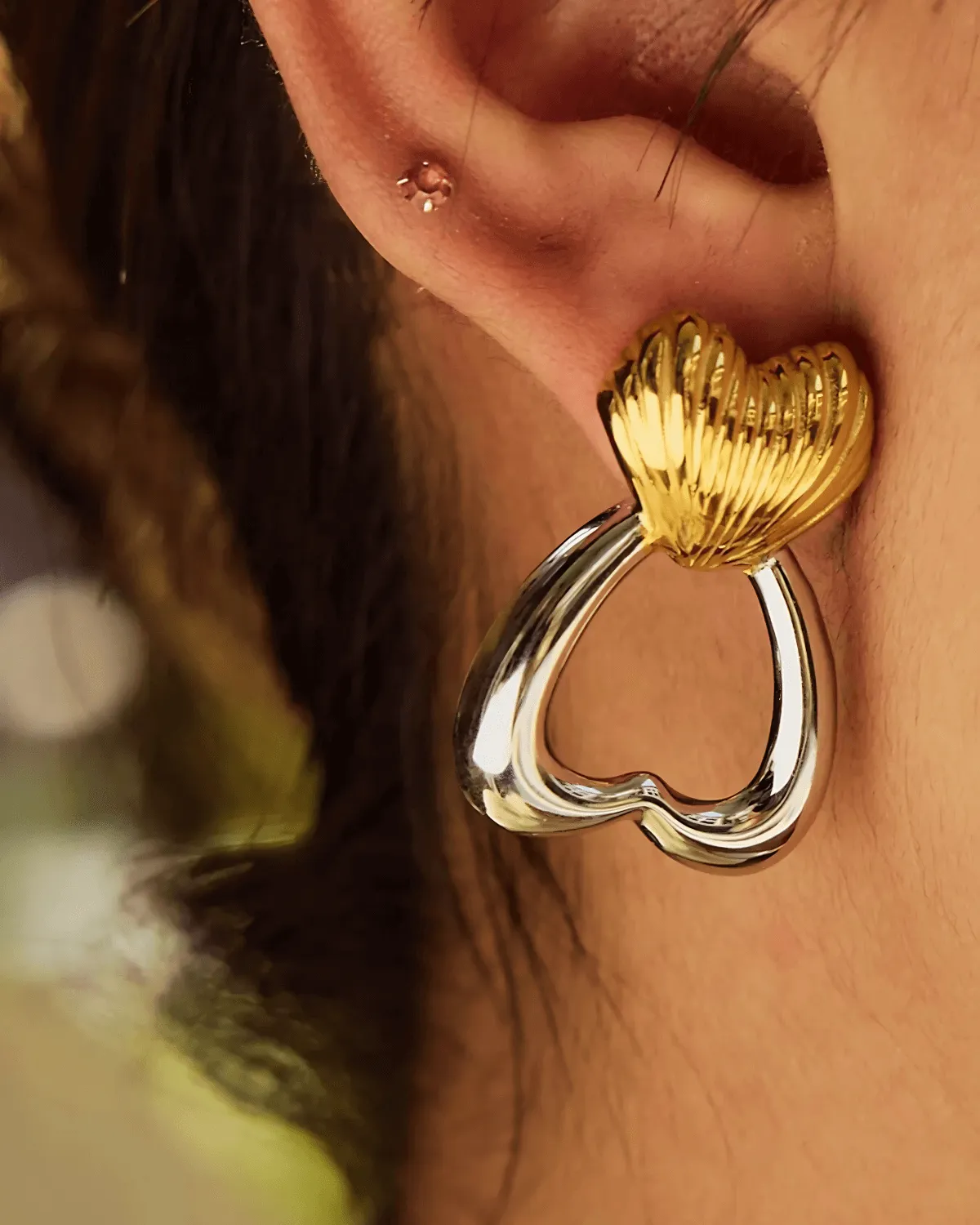 18K Gold Silver Two-Tone Heart Stud Earrings sold by Mason & Madison Co.