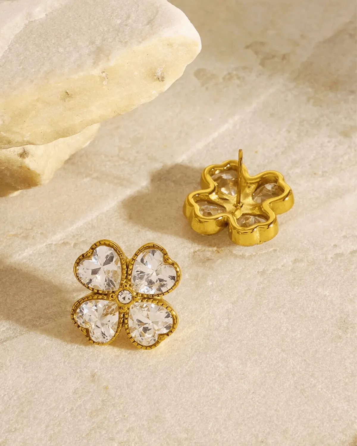 18K Gold Diamond Clover Stud Earrings sold by Mason & Madison Co. product image thumbnail 2