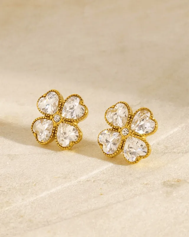 18K Gold Diamond Clover Stud Earrings sold by Mason & Madison Co.