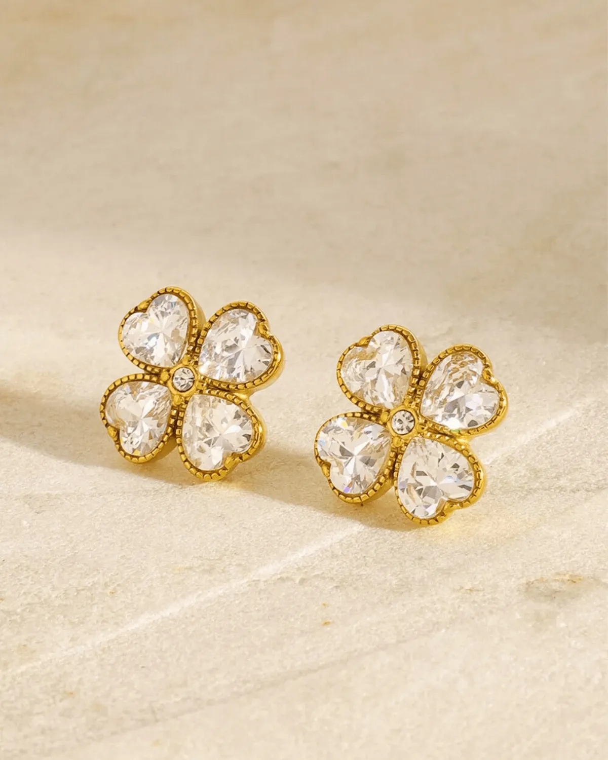 18K Gold Diamond Clover Stud Earrings sold by Mason & Madison Co.