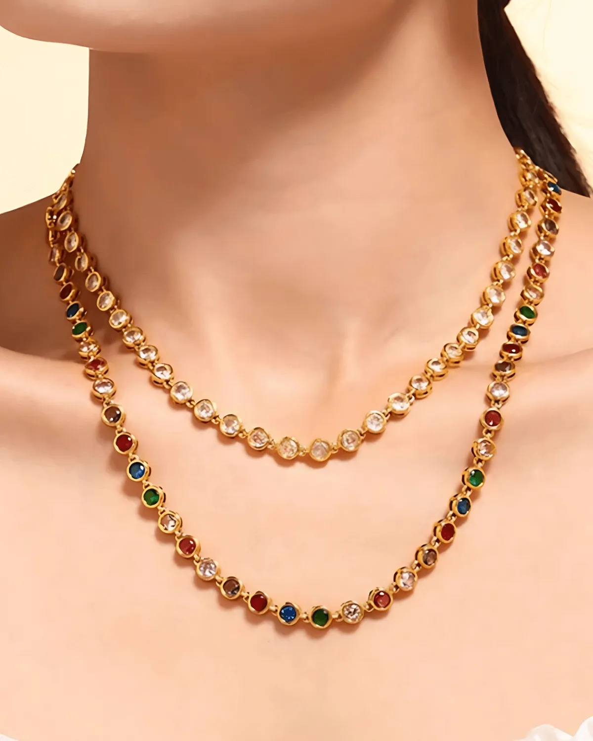 18K Gold Chain Necklace Stack Bundle with Gemstone sold by Mason & Madison Co.