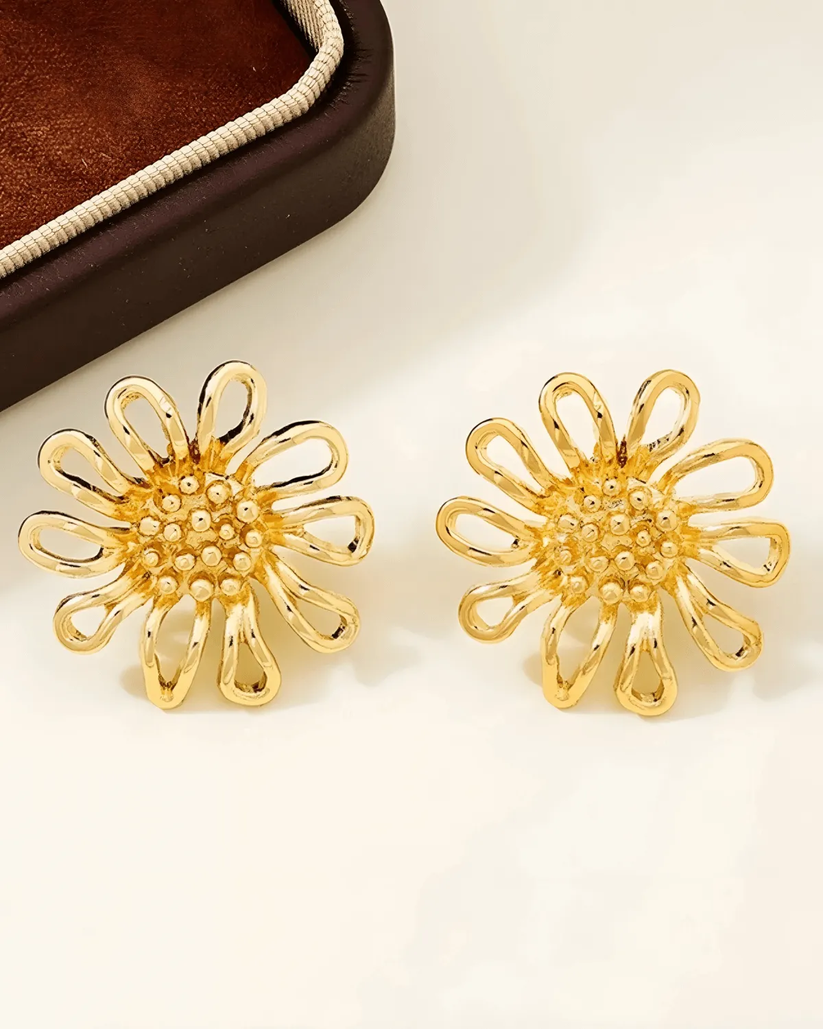 18K Gold Flower Stud Earrings sold by Mason & Madison Co. product image thumbnail 2