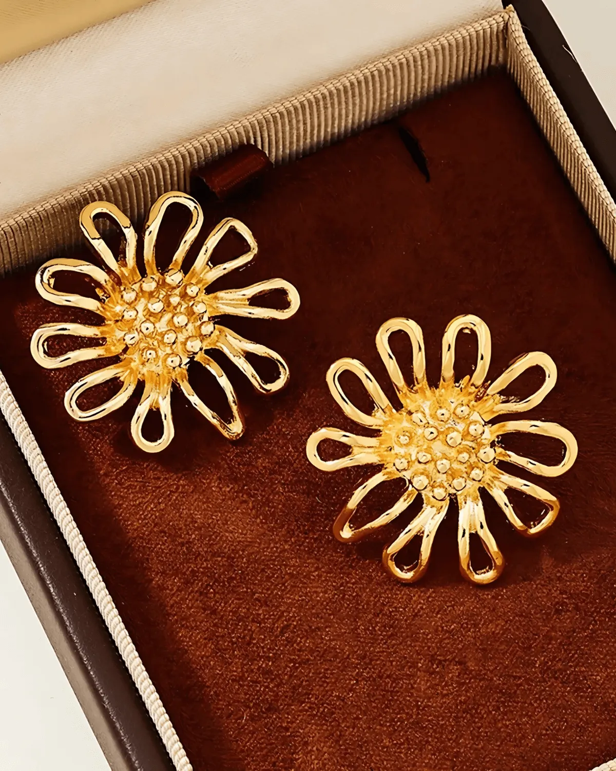18K Gold Flower Stud Earrings sold by Mason & Madison Co. product image thumbnail 3